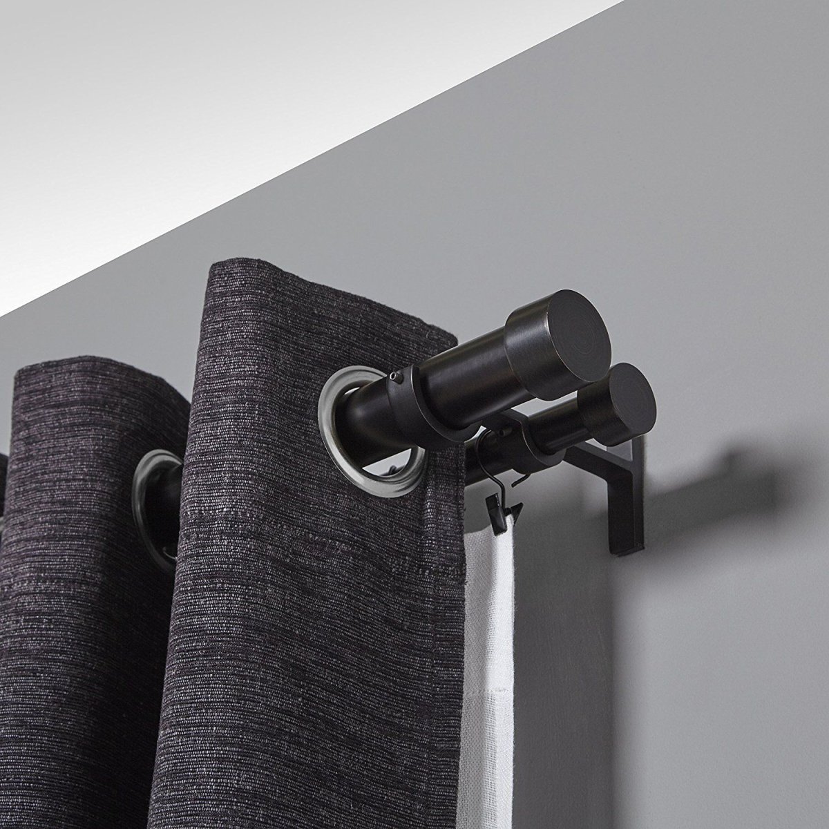 ХУГАД / РЭККА двойной гардинный карниз/комбинация, черный, 210-385 см