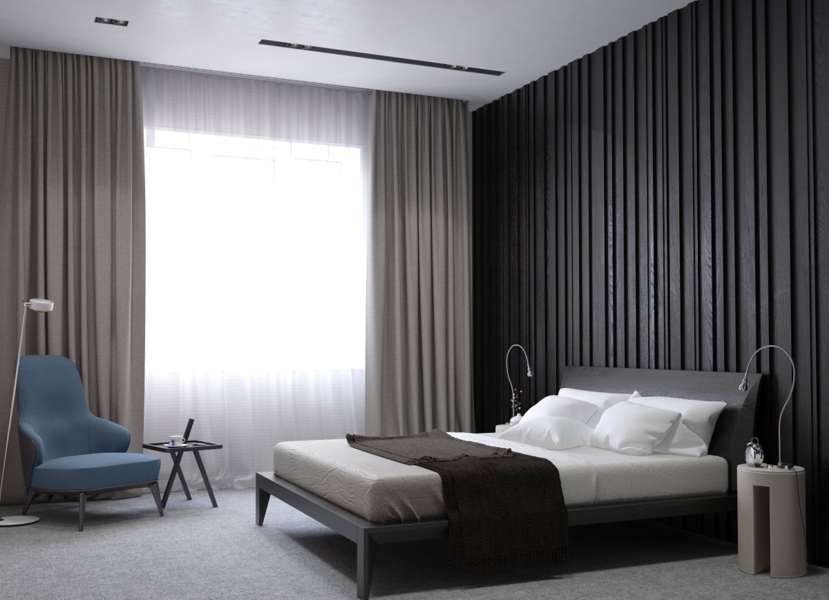 Золотистые шторы в спальню