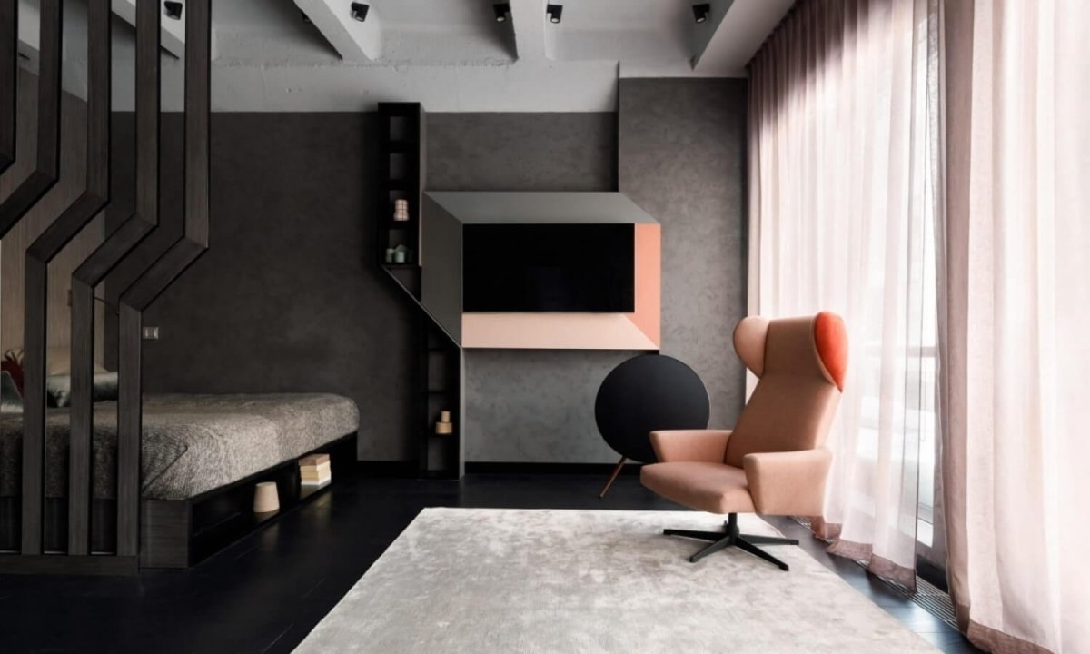 Квартиры студии красивые темные тона вид сверху