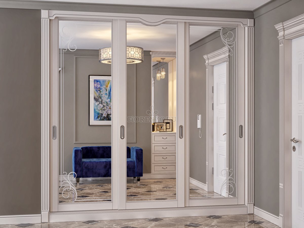 Шкаф в классическом стиле в спальню с зеркалами