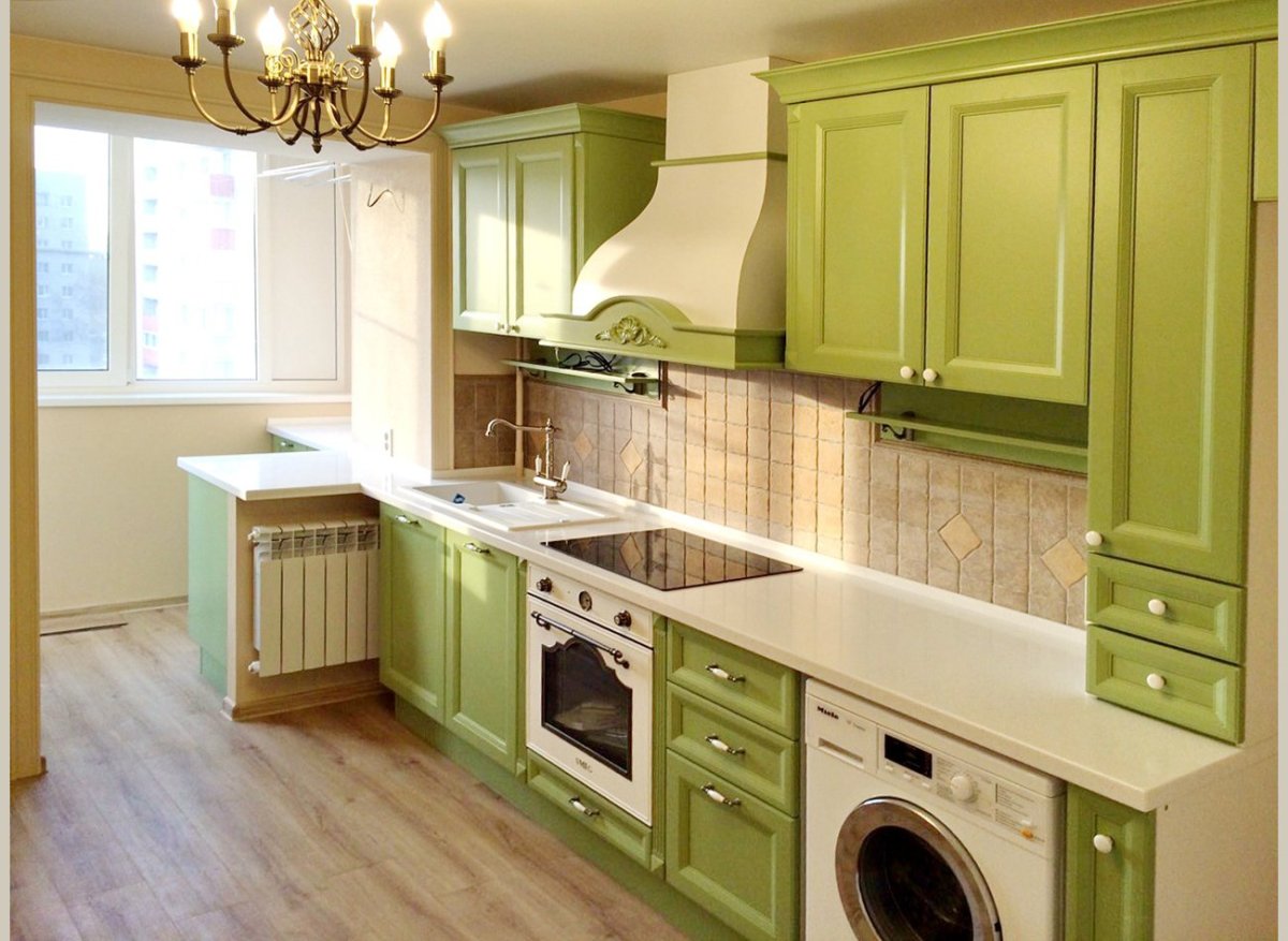Оливковый цвет в интерьере кухни