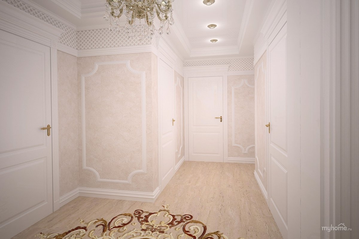 Коридор с молдингами на стенах