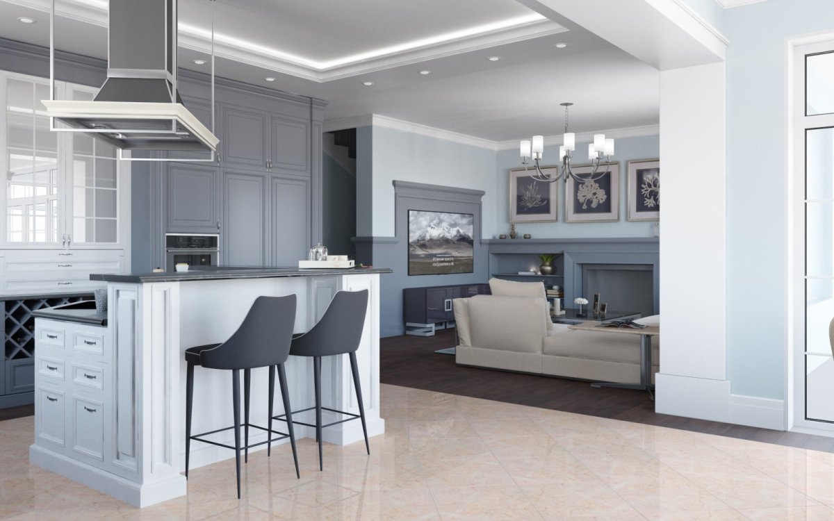 Серая кухня гостиная