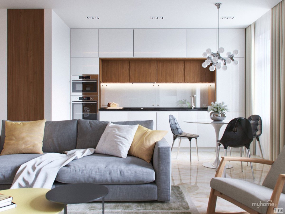 Кухня гостиная в серых тонах