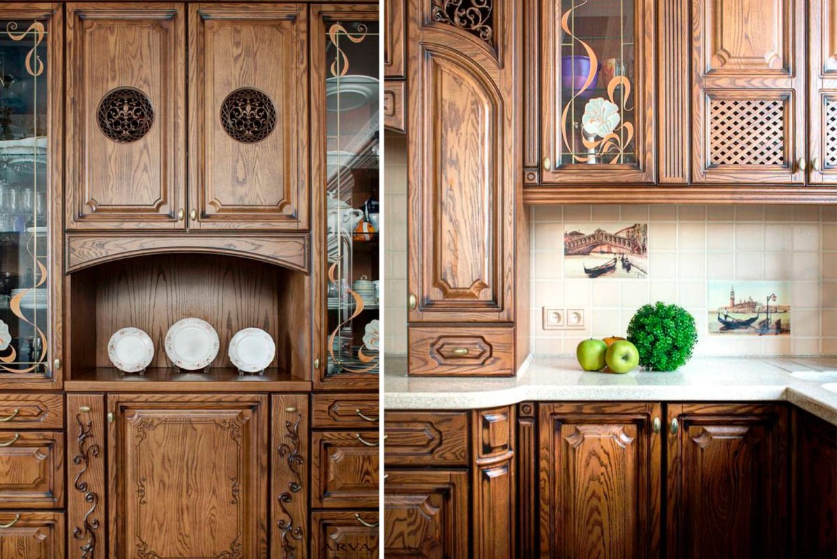 Кухни с закругленными фасадами из натурального дерева
