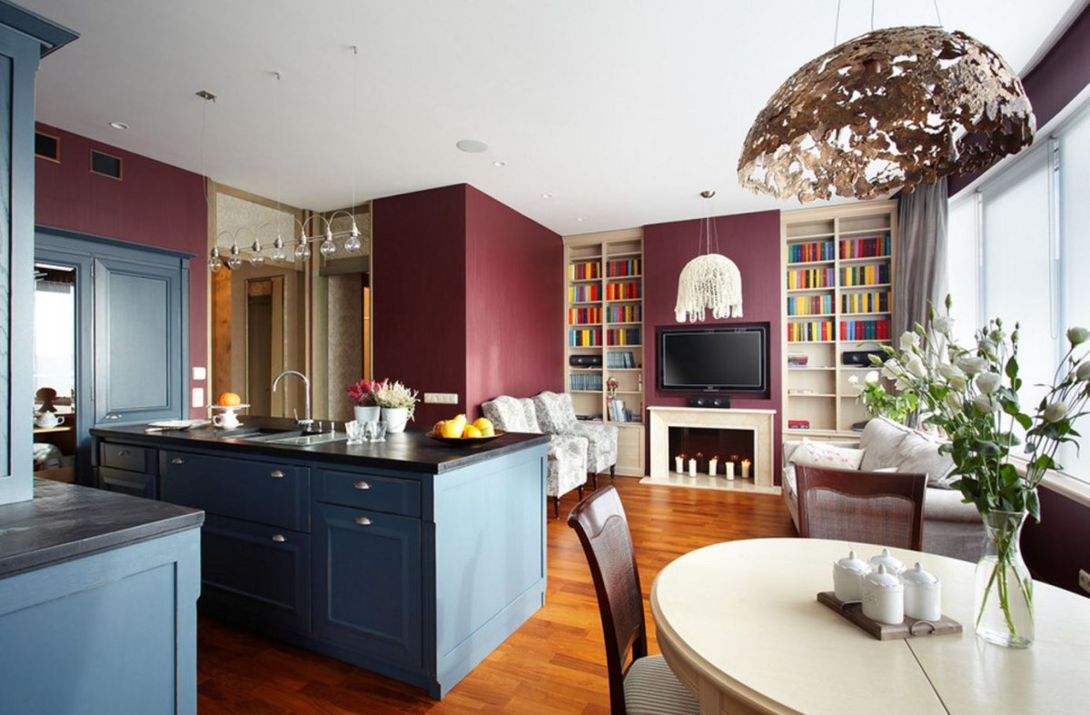 Бордовые стены на кухне