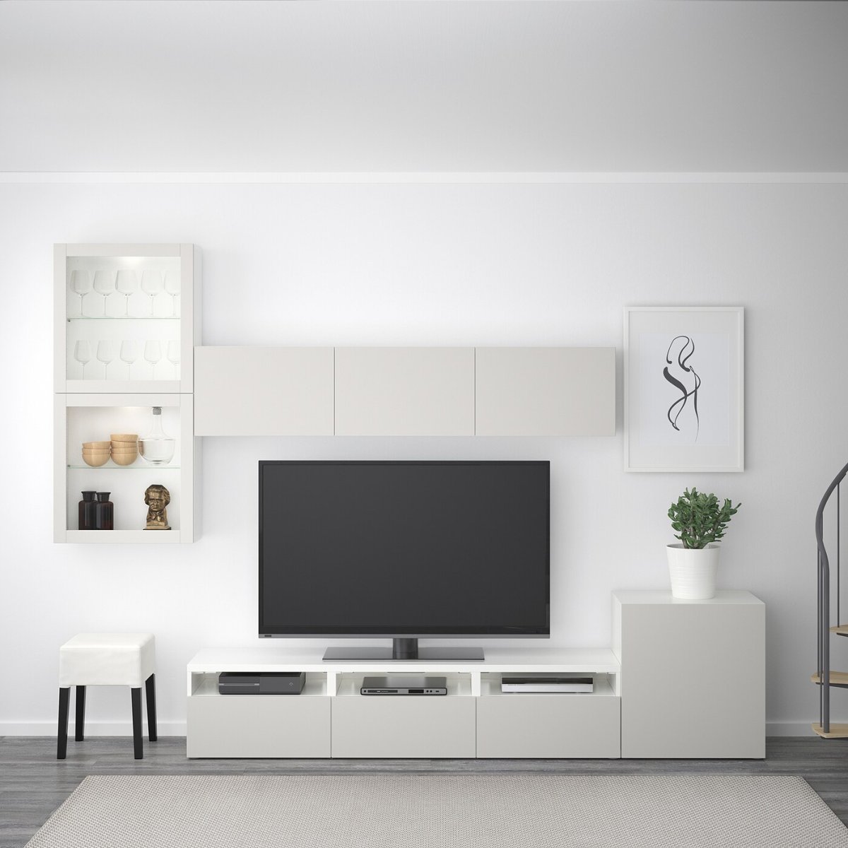 БЕСТО шкаф для ТВ, комбин/стеклян дверцы