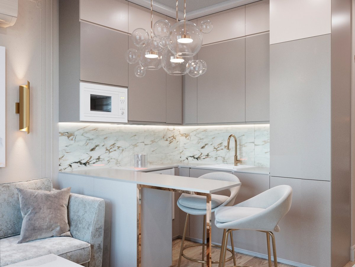 Гостиная столовая в бежевых тонах