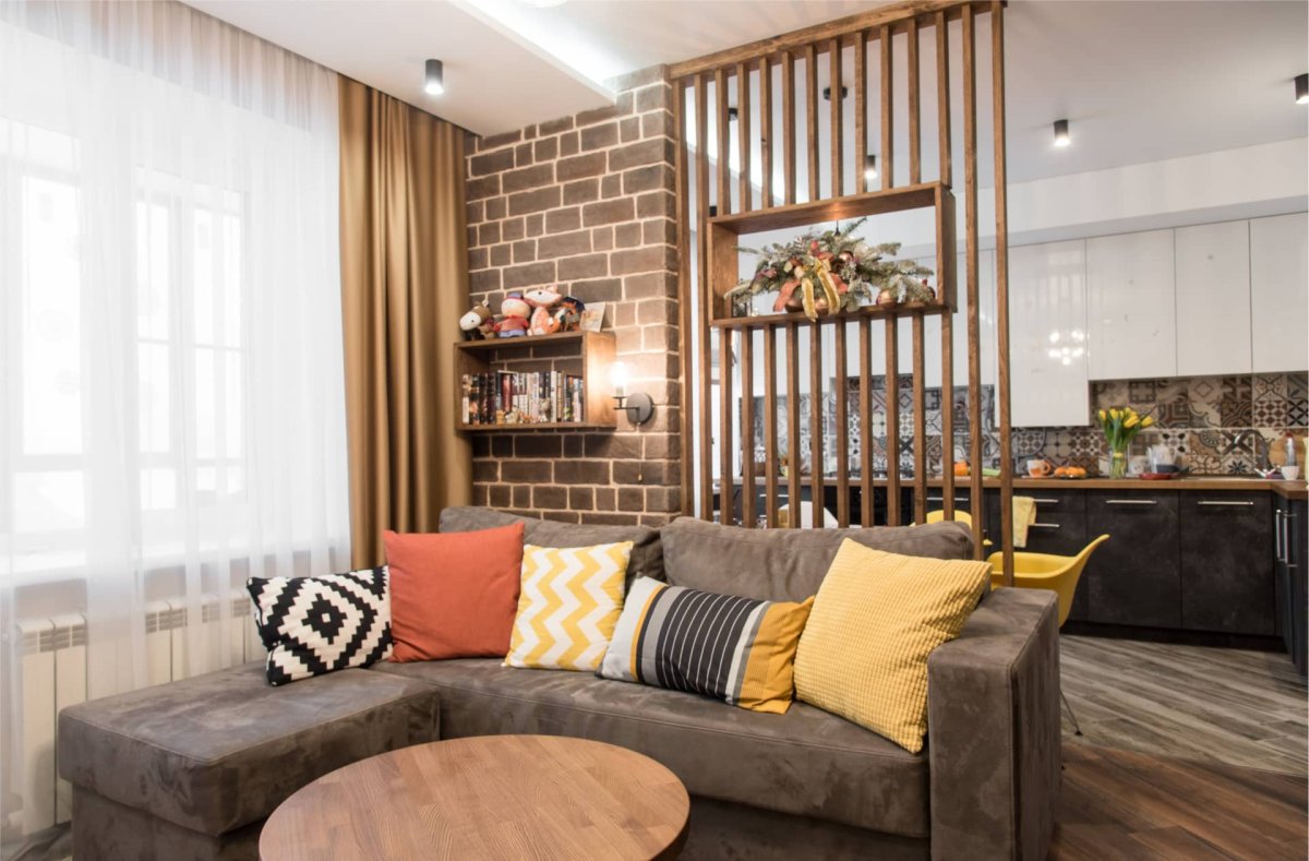 Перегородка для зонирования кухни и гостиной