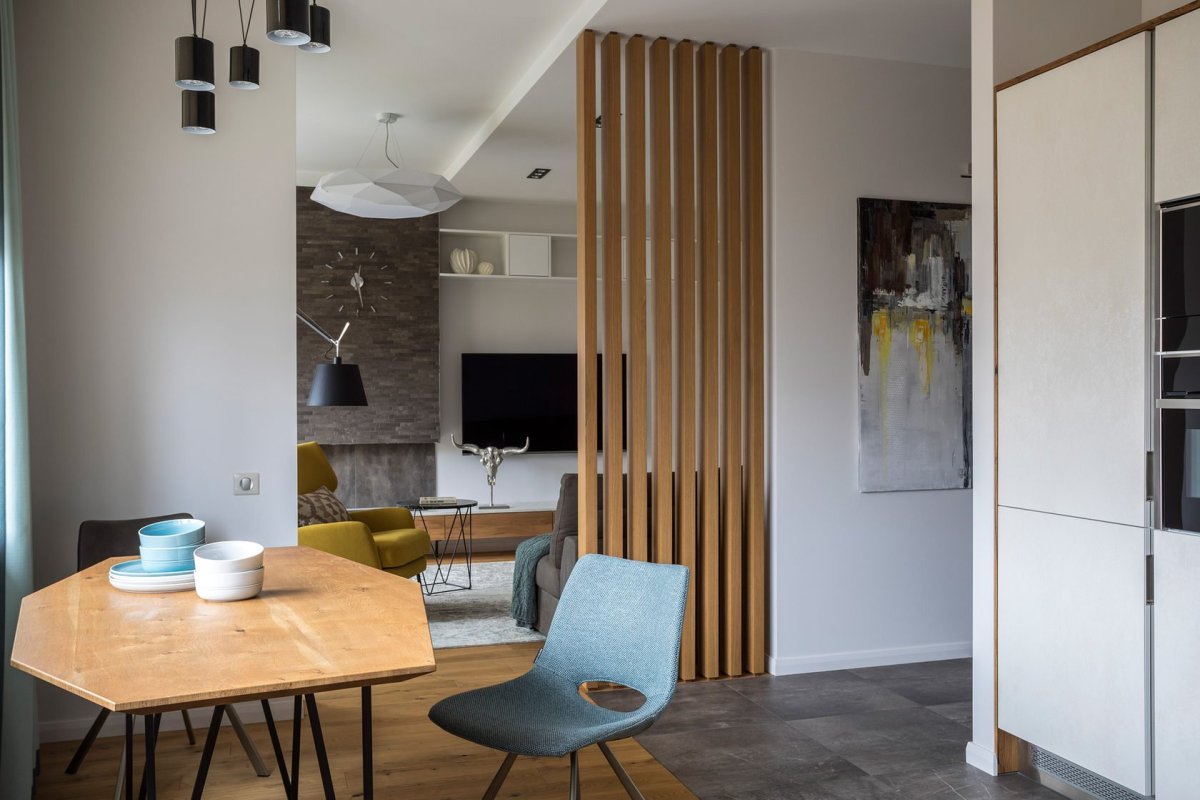 Зонирование рейками кухонного гарнитура