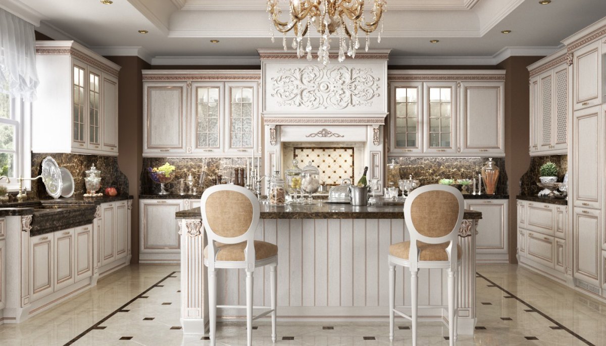 Кухня Версаче белая с золотом