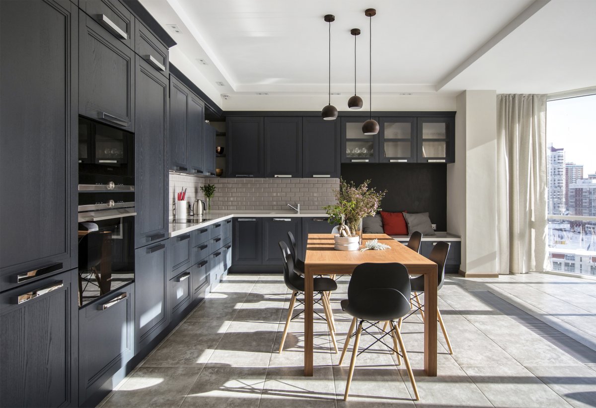 Кухни с отдельным островом графит