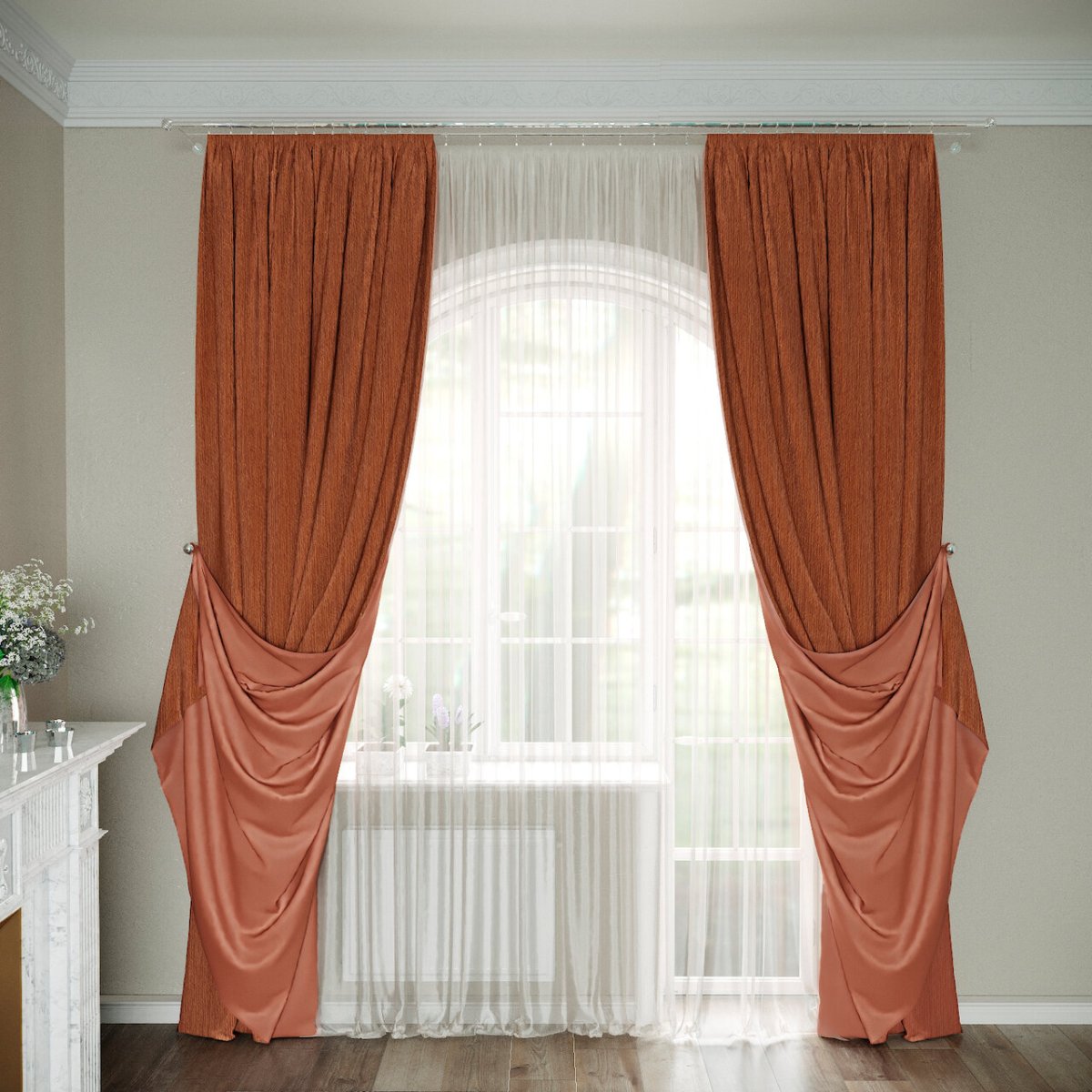 Терракотовые шторы в интерьере