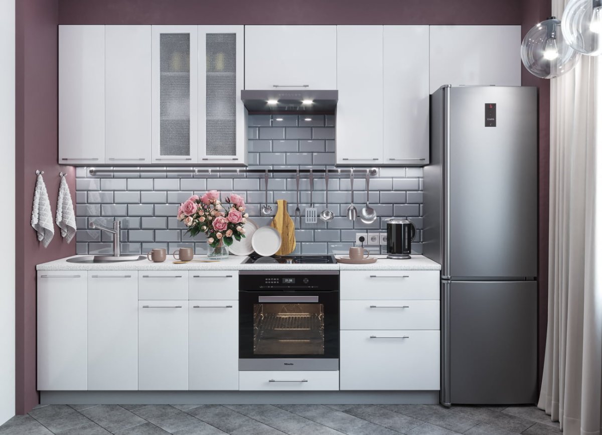 Кухня гостиная в бело розовых тонах