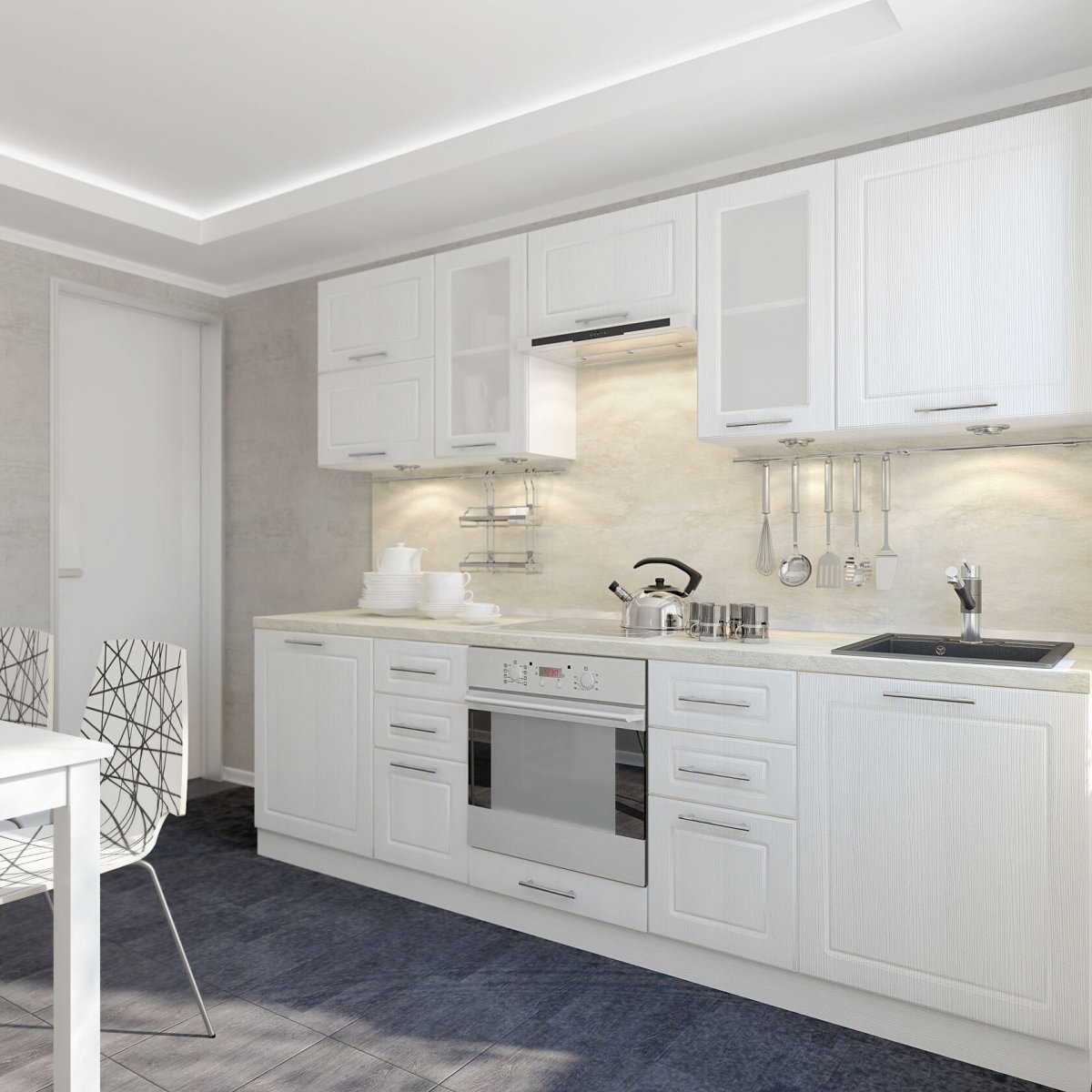 Кухня гостиная в серо розовых тонах