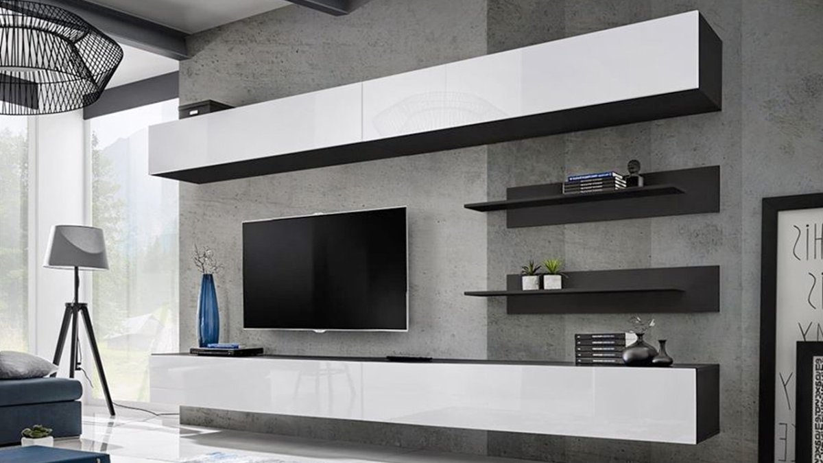 Белая стенка в гостиную в современном