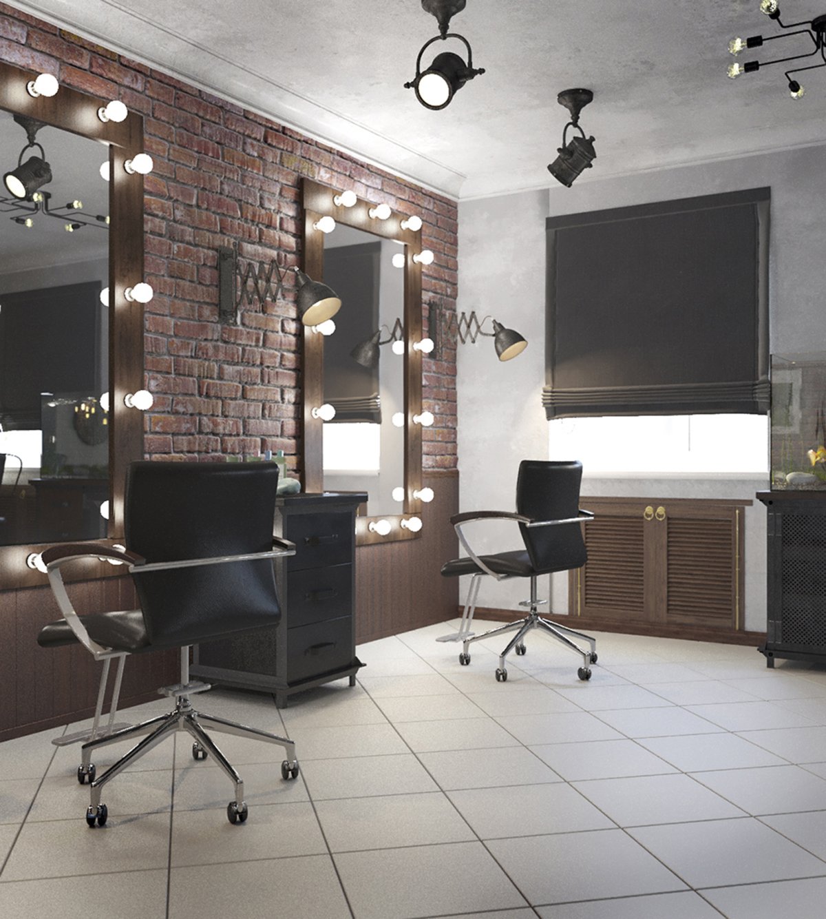 Интерьер парикмахерской в светлых тонах