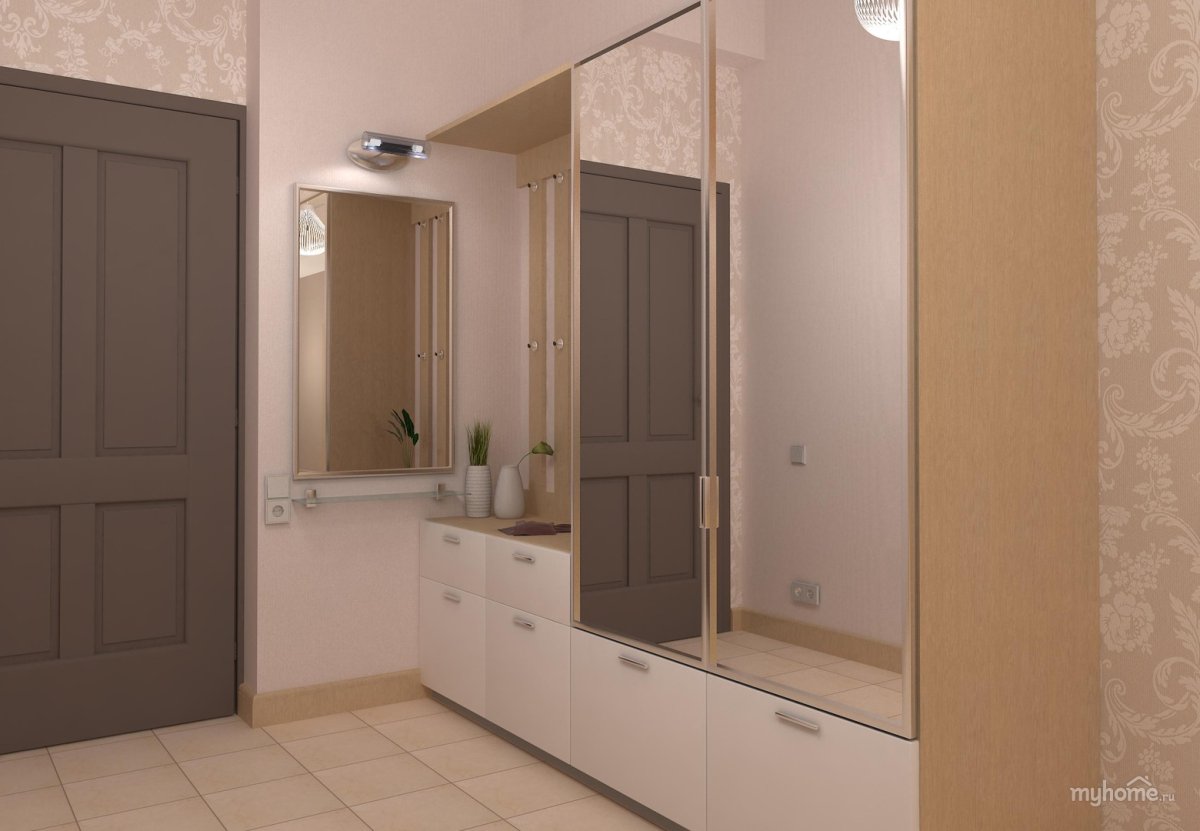 Прихожая шкаф в бежевых тонах