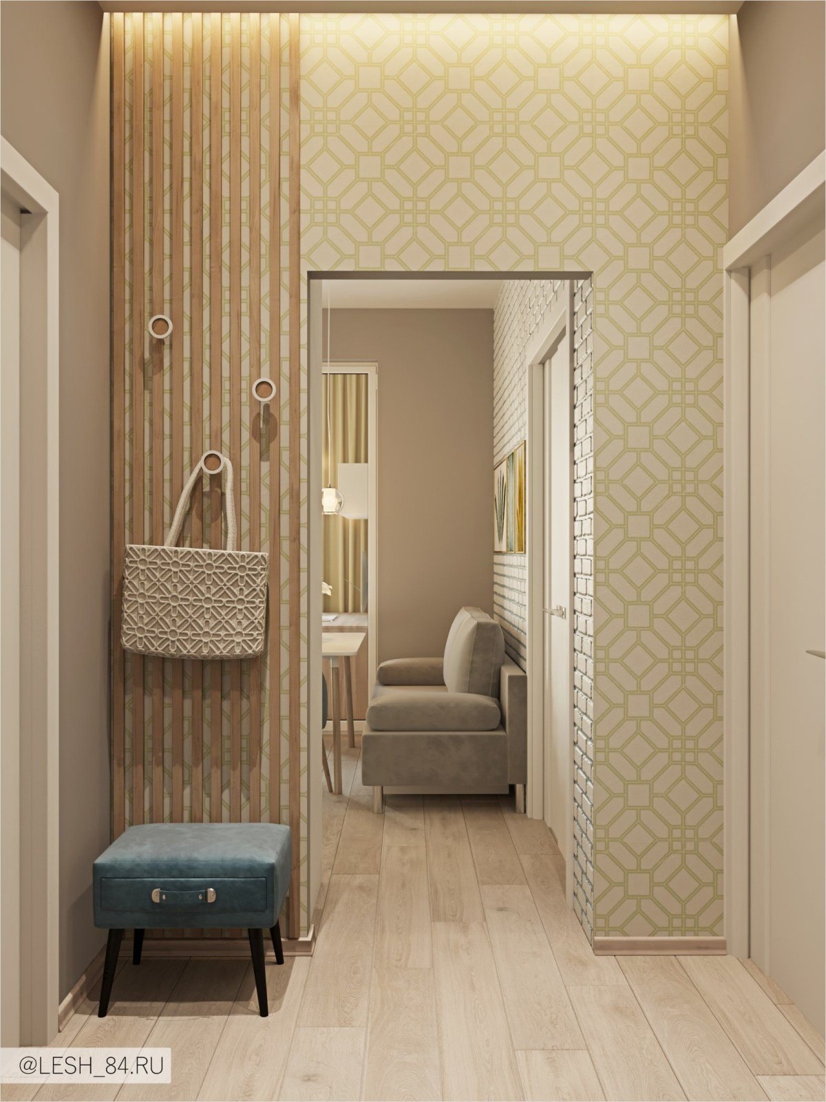 Интерьер прихожей в пудровых тонах