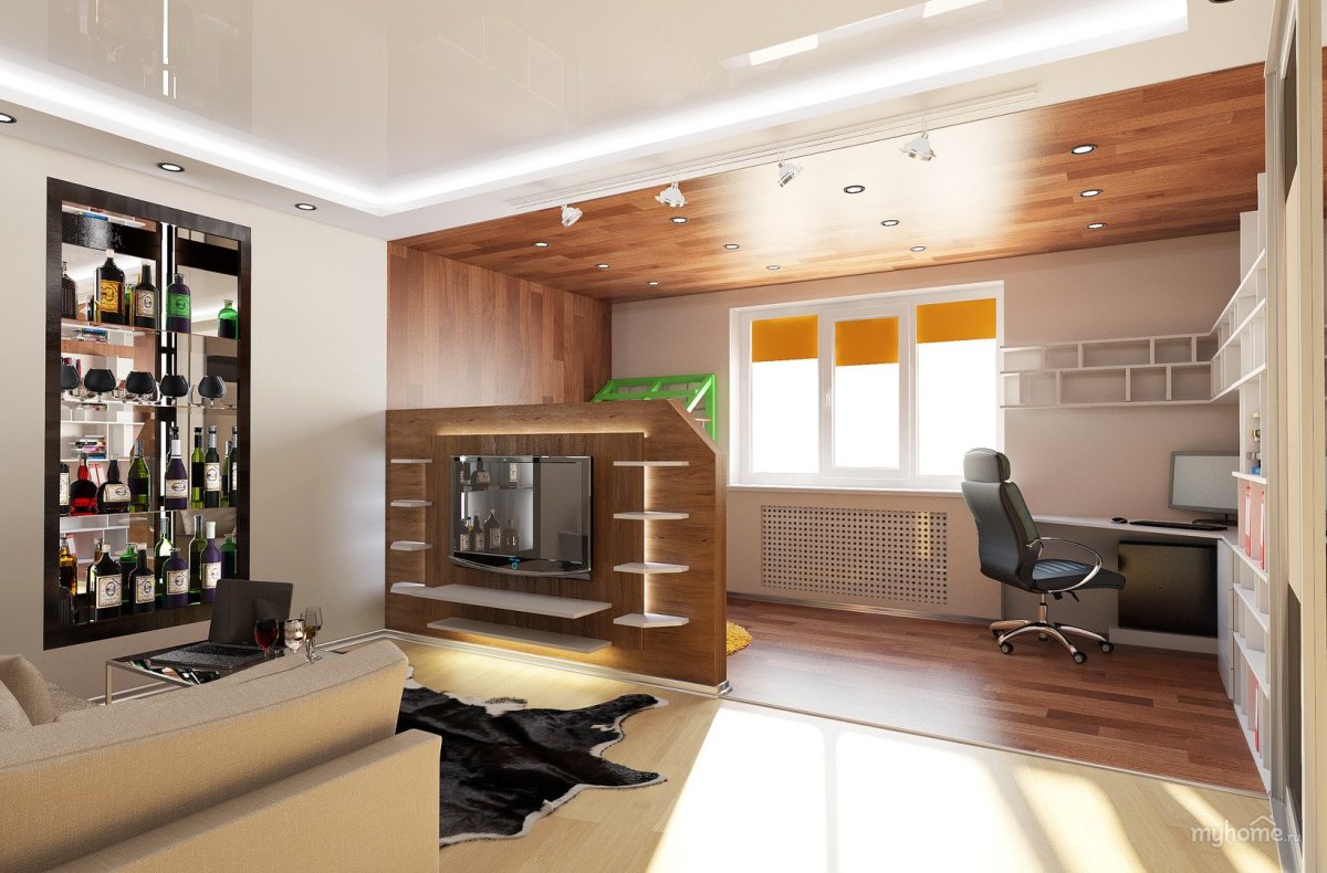 Гостиная совмещенная с кабинетом