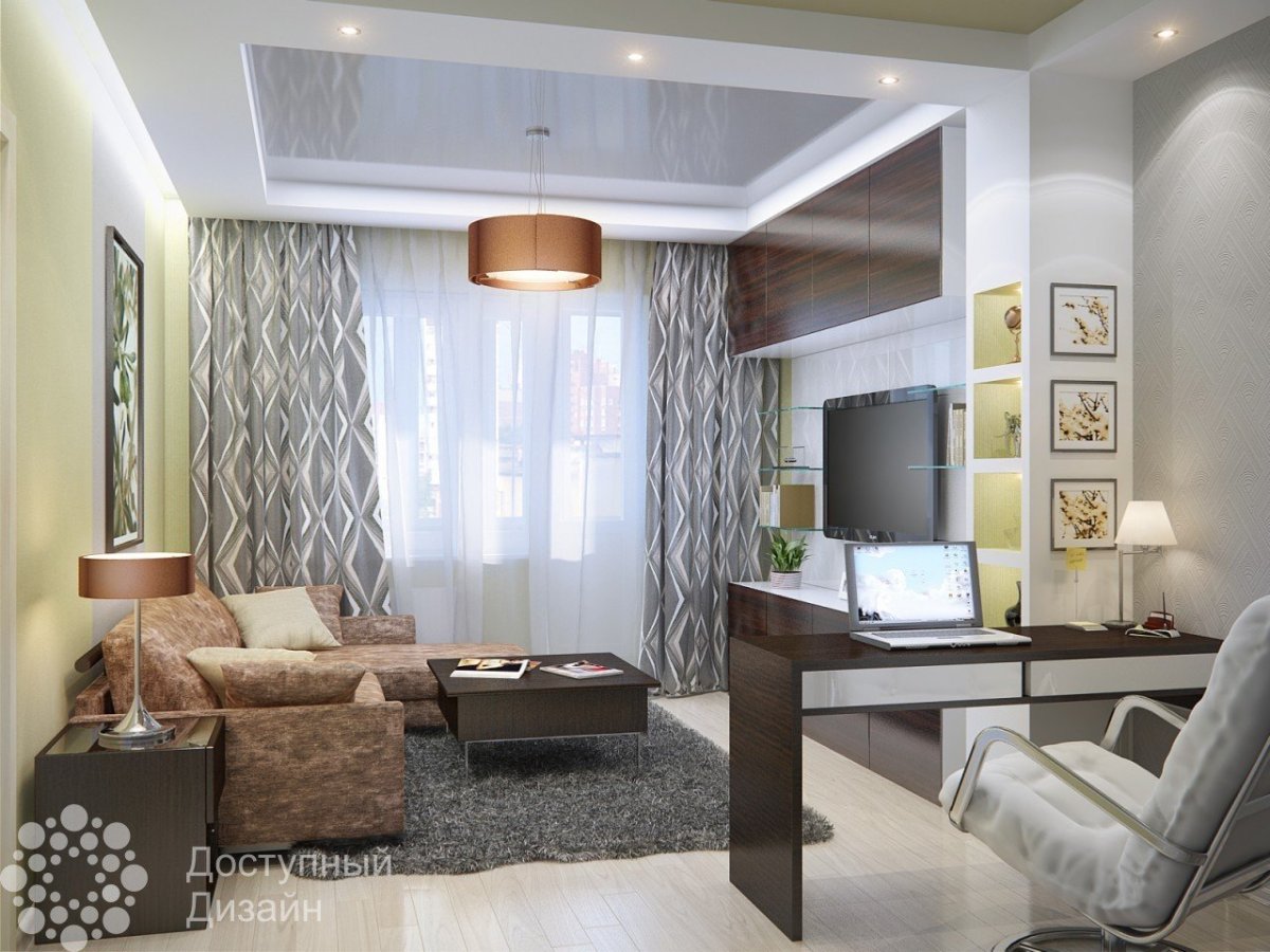 Зонирование комнаты угловым диваном