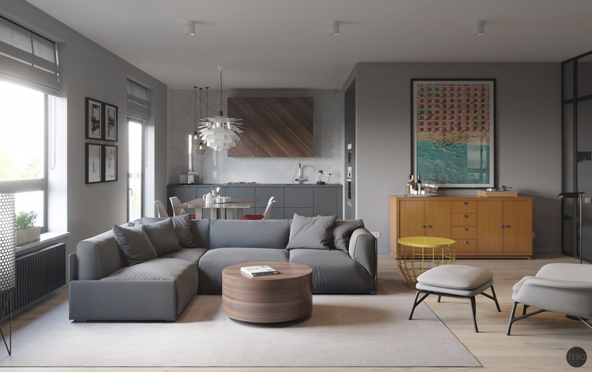 Американские комнаты в сером цвете