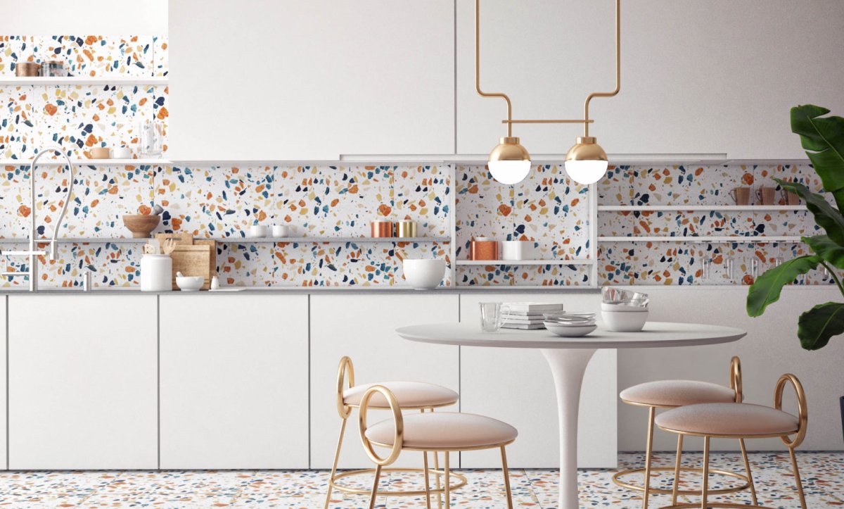 Терраццо в интерьере кухни