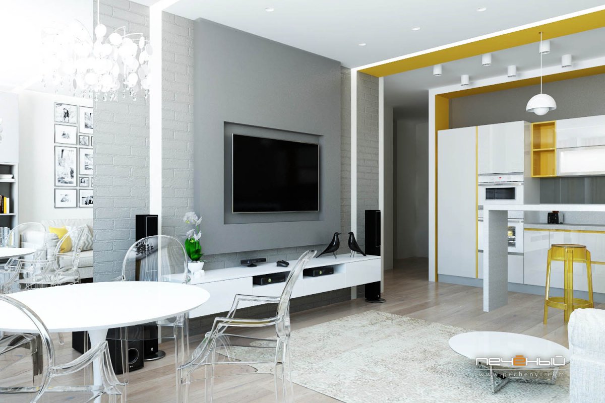 Кухня гостиная 50 кв в современном стиле