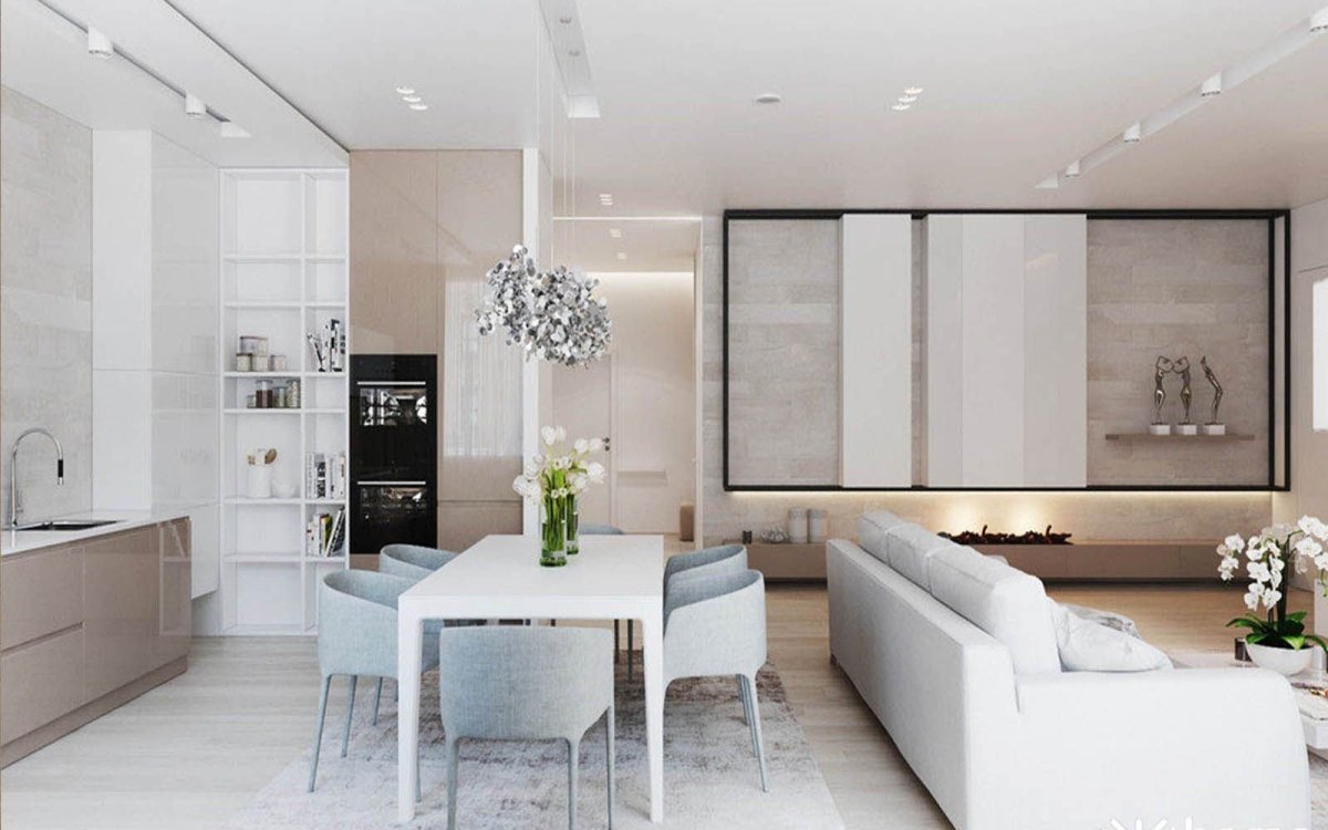 Серая кухня гостиная