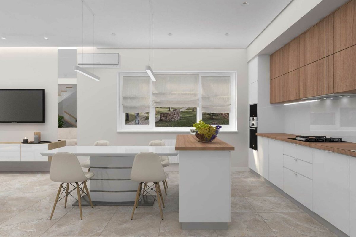 Кухня-гостиная 20 кв.м с полуостровом