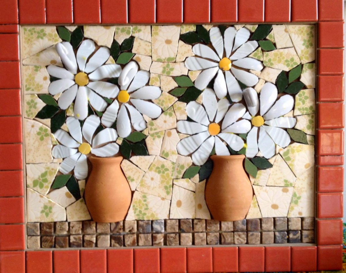 Цветы из плитки мозаика