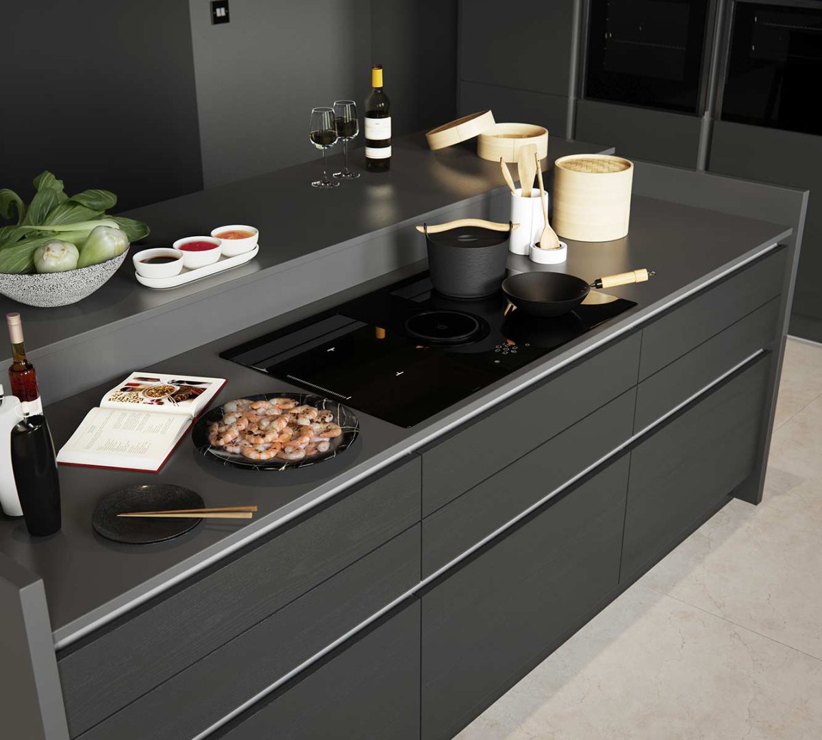 Угловая кухня графит и дерево