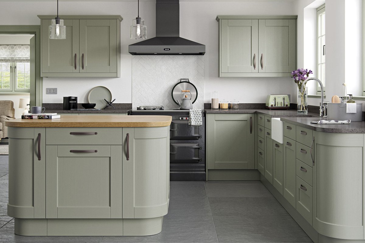 Кухня серо зеленого цвета