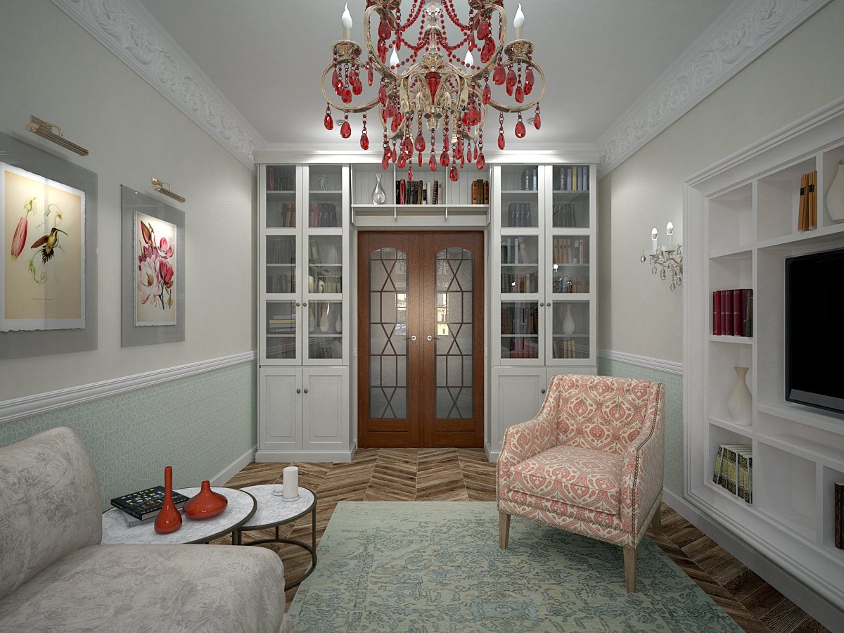 Гостиная с камином в классическом стиле