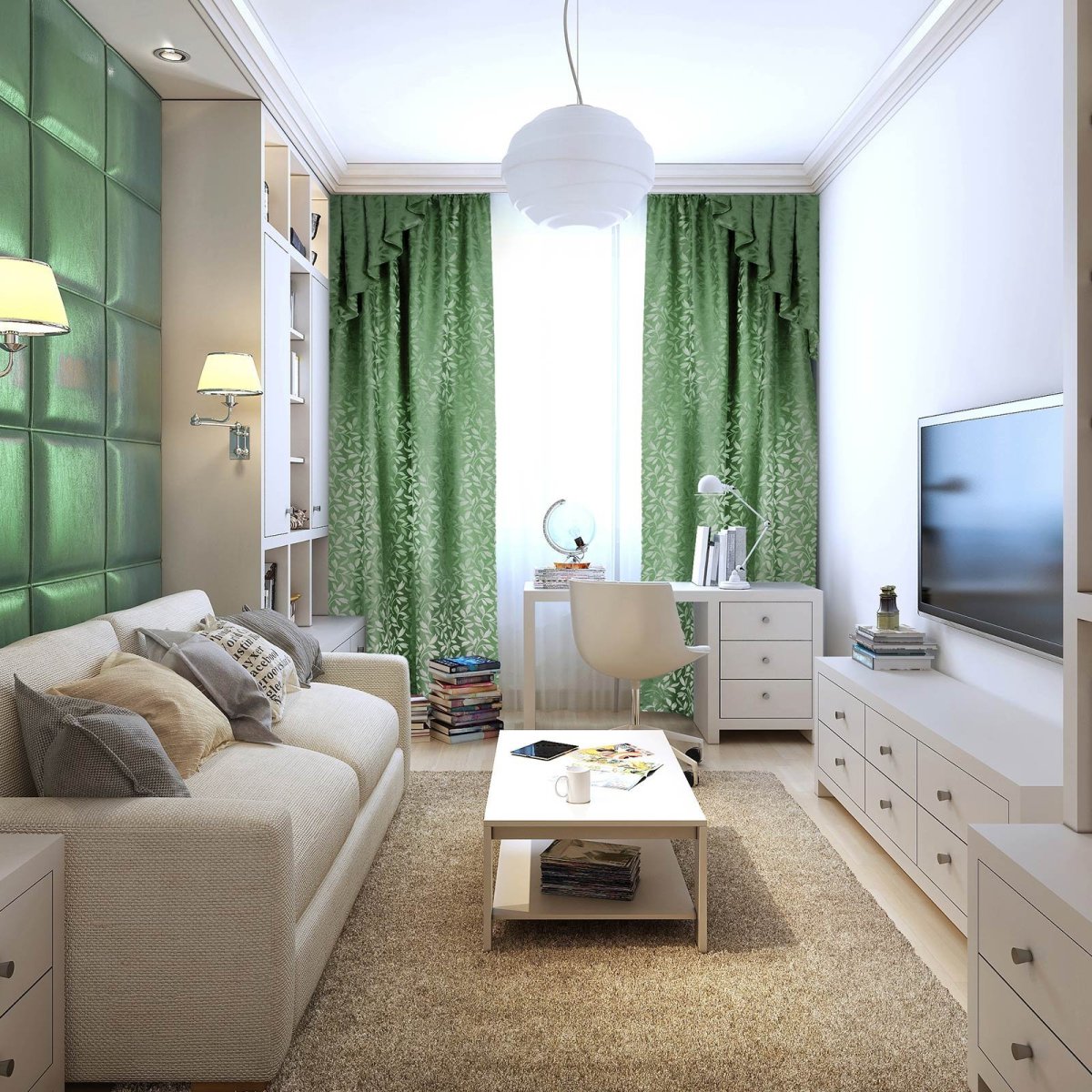 Гостиная в серо зеленых тонах