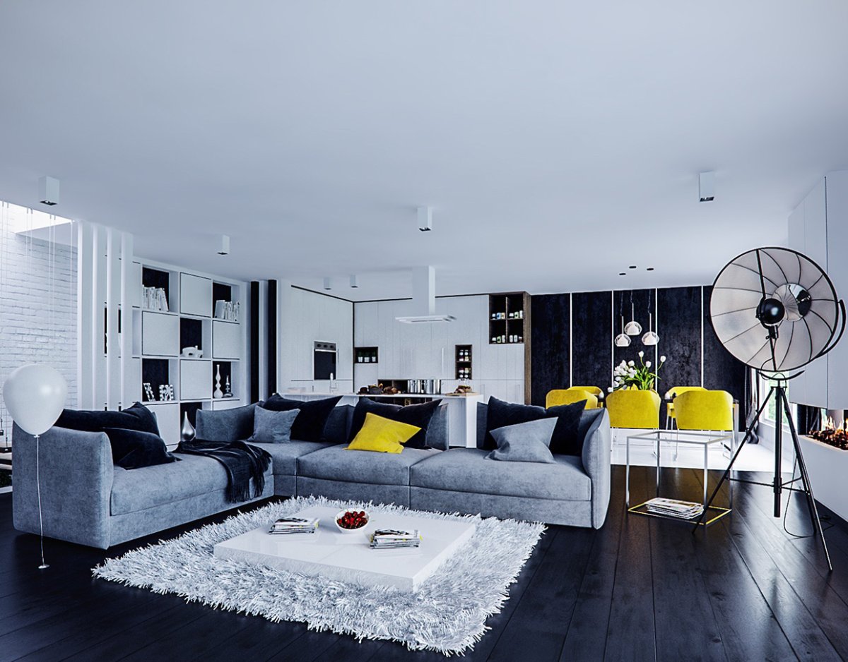 Лимонный диван в интерьере