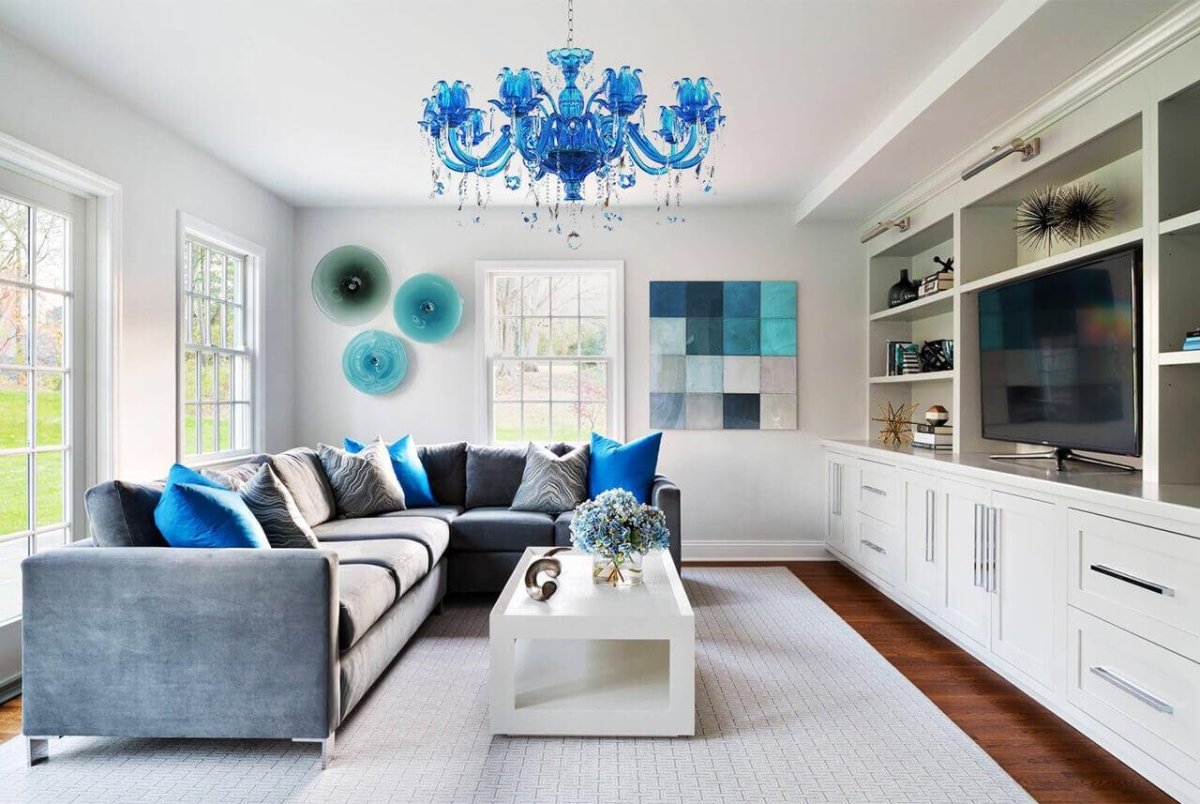 Гостиная в бежево голубых тонах