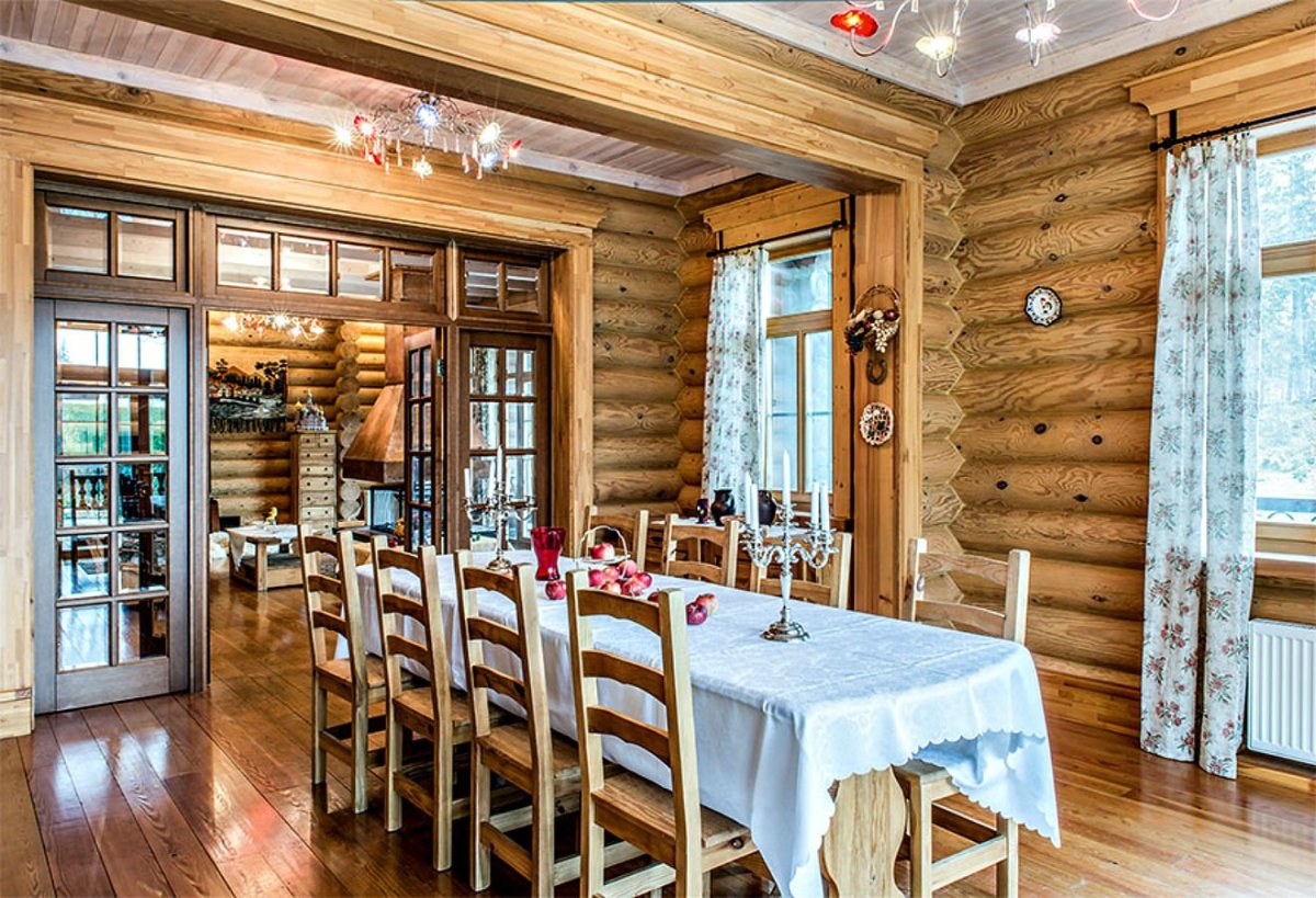 Интерьер в стиле русская усадьба в бревенчатом доме