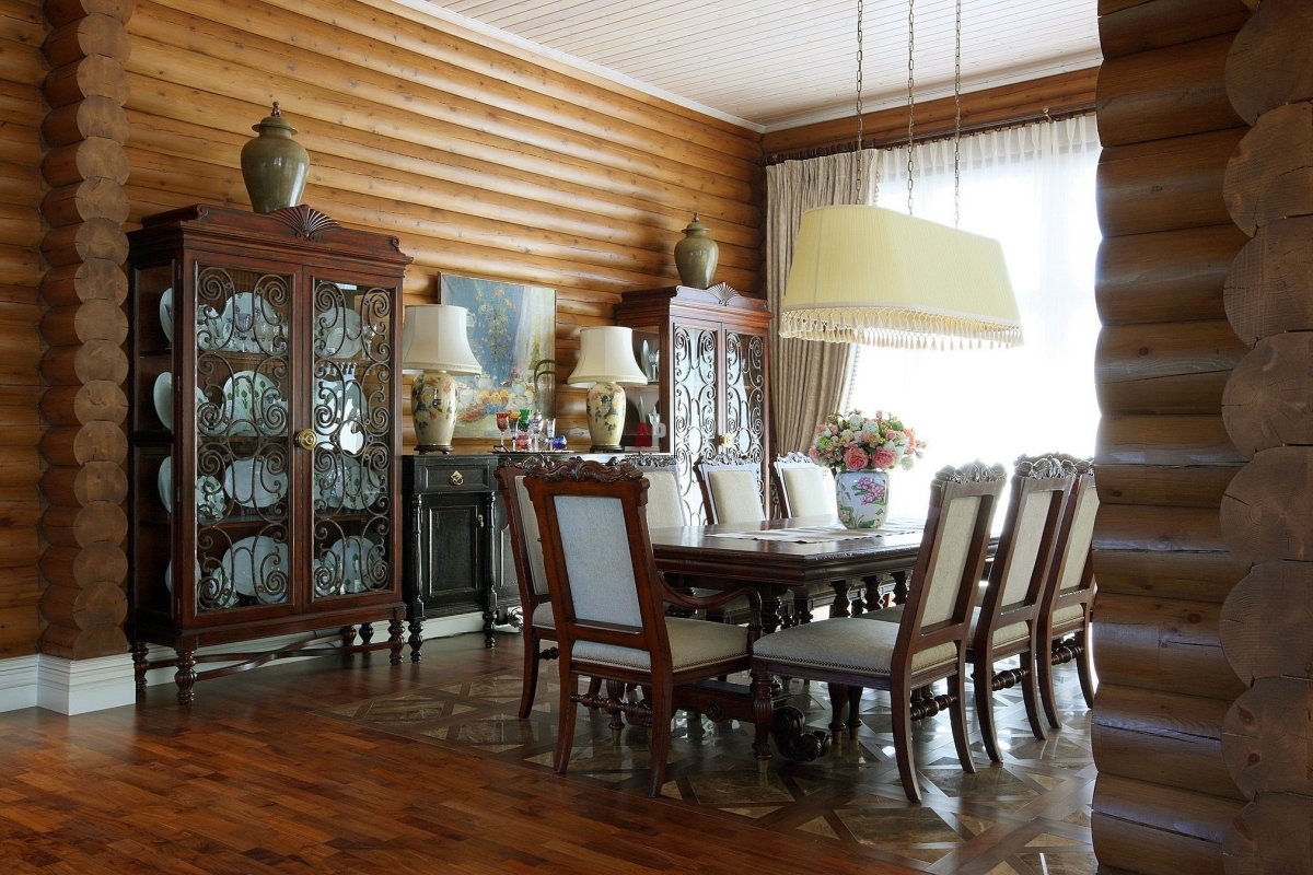 Интерьер в русском стиле в деревянном доме