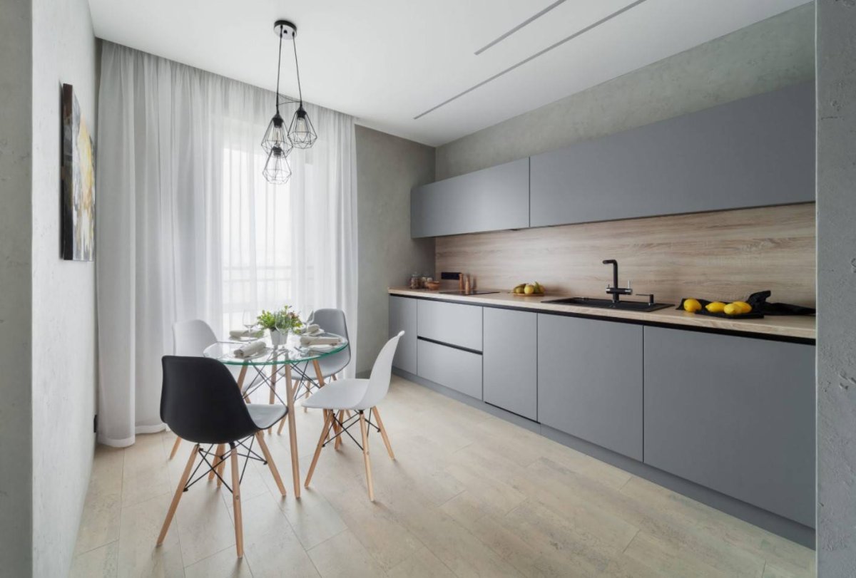 Обои на кухню серого цвета белые треугольники