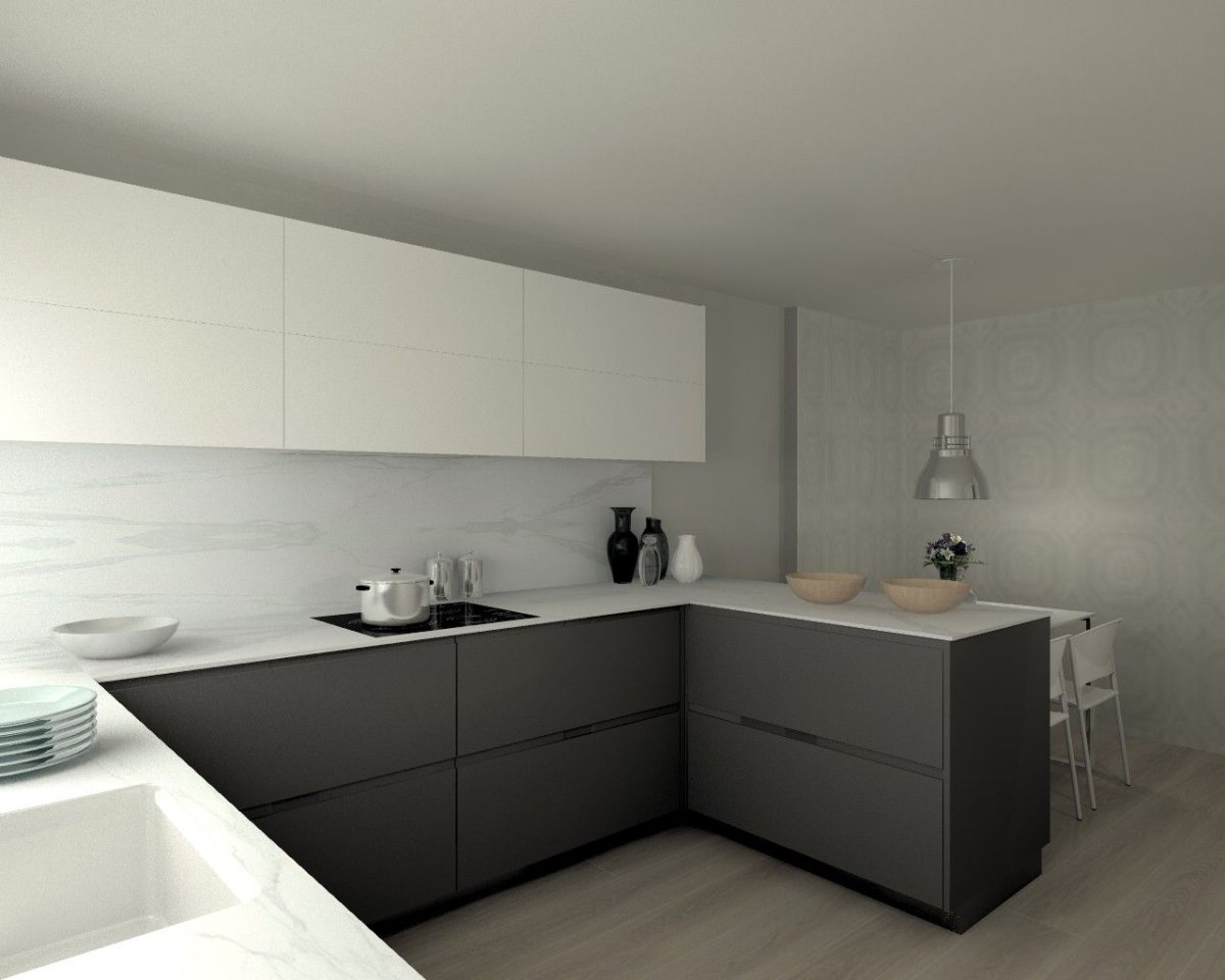 Кухня белый низ черный верх с деревом