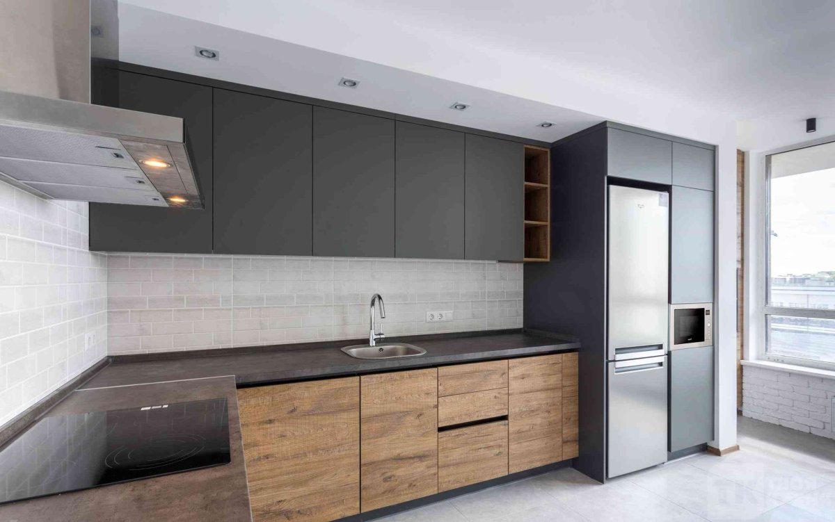 Кухня икеа серый низ белый верх