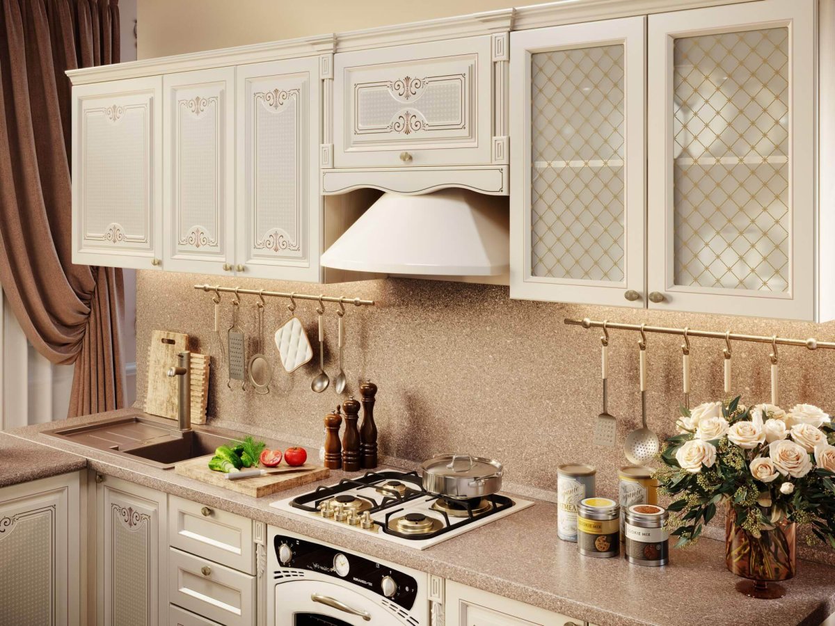 Интерьер кухни в пудровых тонах