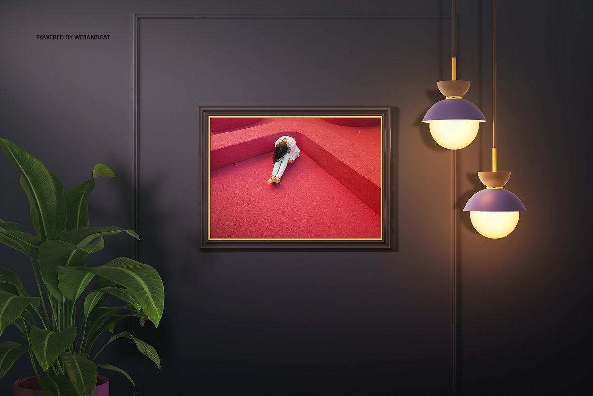 Темный интерьер картины мокап