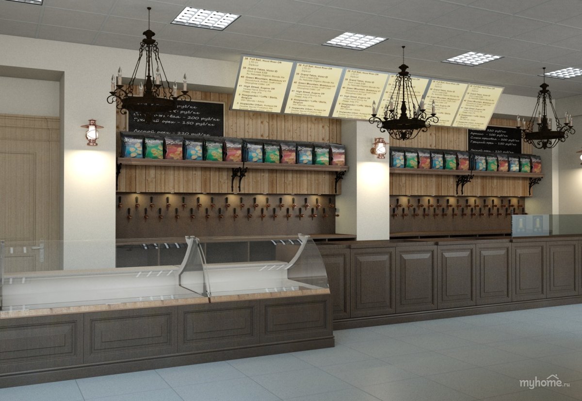 Интересный интерьер пивного магазина