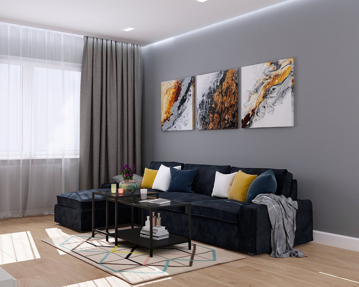 Светлая гостиная с яркими акцентами