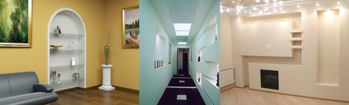 Оригинальные ниши в стене из гипсокартона