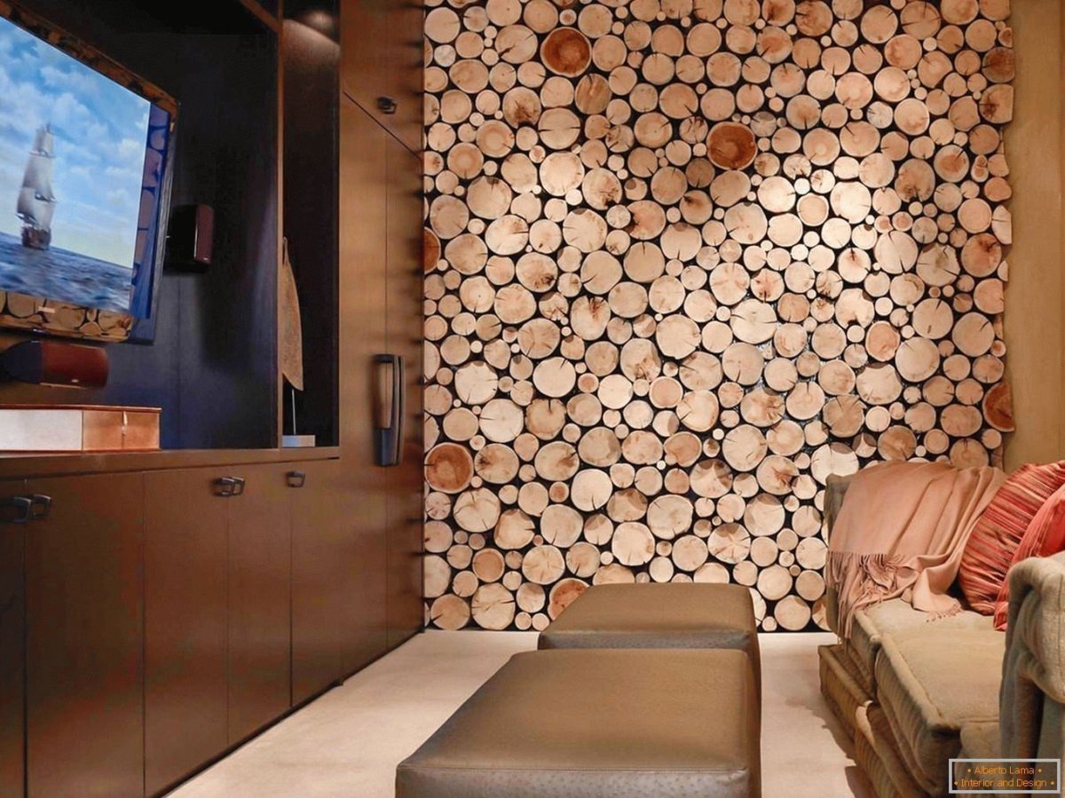 Отделка стен из спила шишек