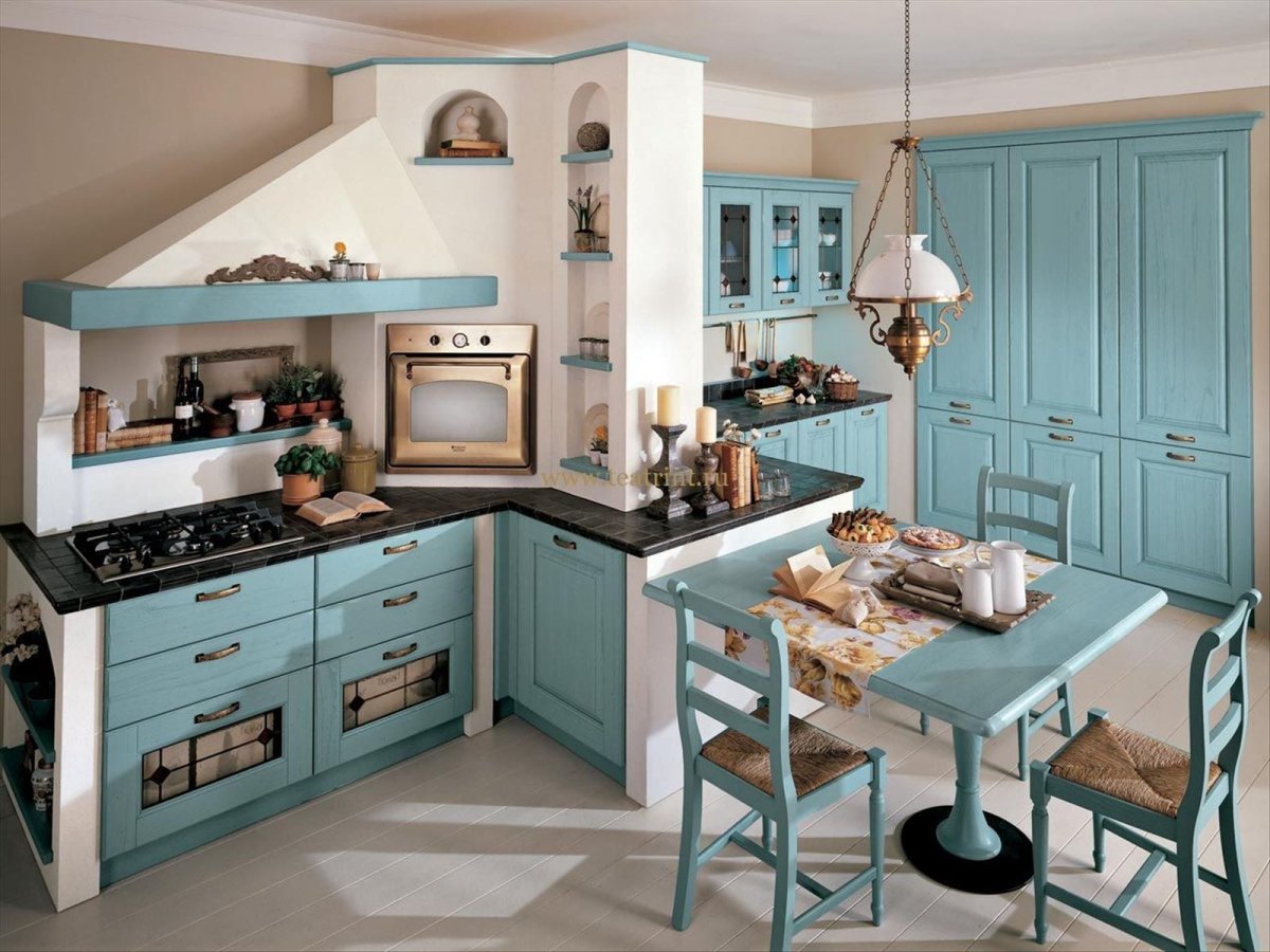 Бирюзовый цвет в интерьере кухни