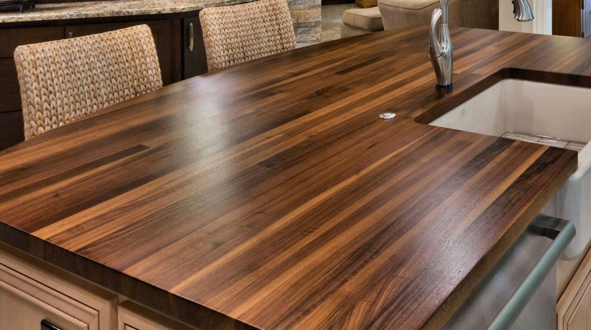 Столешница орех Макассар Скиф в интерьере кухни